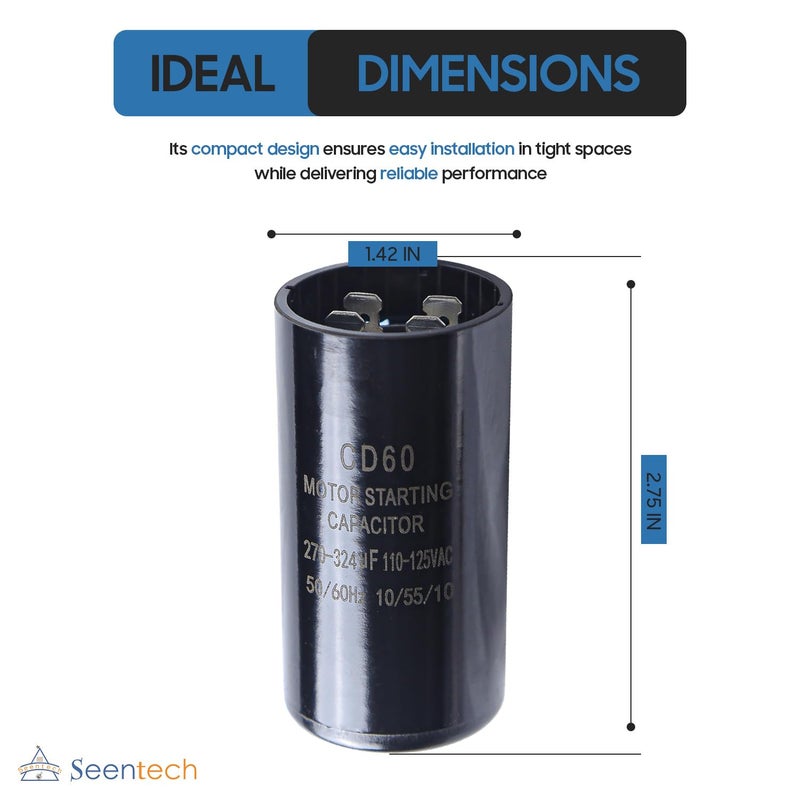 Seentech 270-324 uf/MFD 110-125 VAC ±20% CD60 Round Motor Start Capacitor 50/60 Hz AC Electric Motor Universal Fit for AC Motor Run or Fan Start and Cool or Heat Pump Air Conditioner - Image 4
